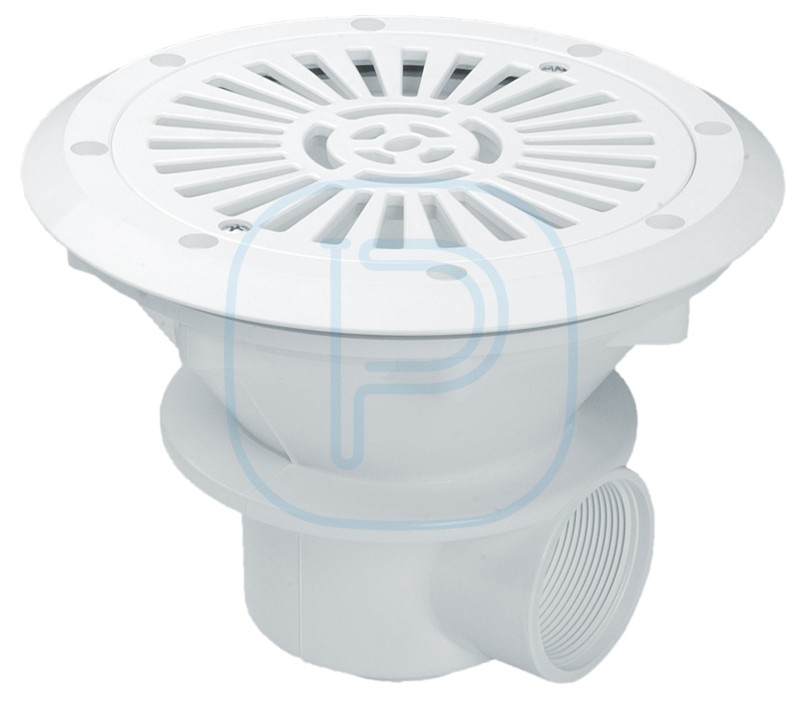 Bonde de fond pour liner Ø 210 mm avec grille ABS plate - Blanc